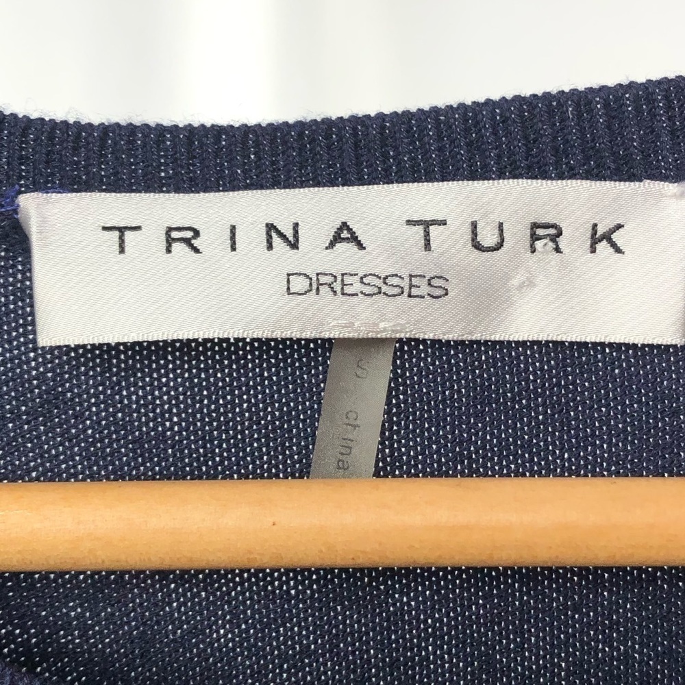 Trina Turk Lucia Long Sleeve Fit and Flare Sweater Dress in Navy Size Small - Picture 3 of 9